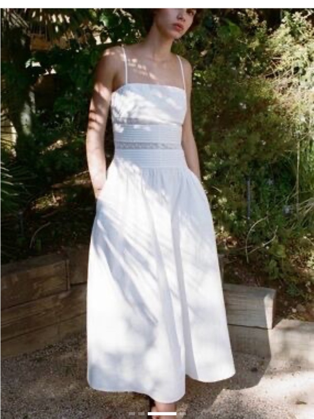 Zara Chiffon White Pleated Lace Maxi Dress XS Spaghetti Strap Summer Beach